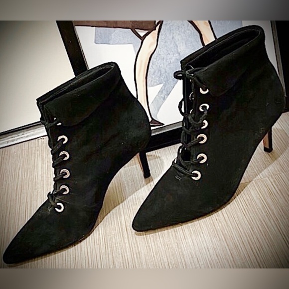 Ulla Johnson suede lace up pointed toe heeled booties Black Color EU size 6.5 - Picture 1 of 10